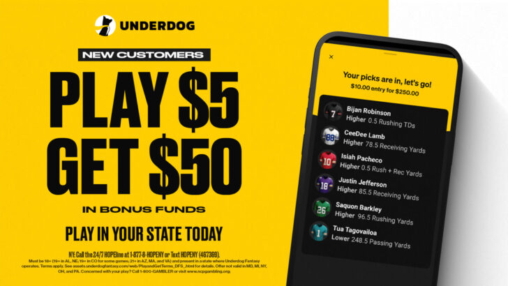Underdog promo code play $5 get $50